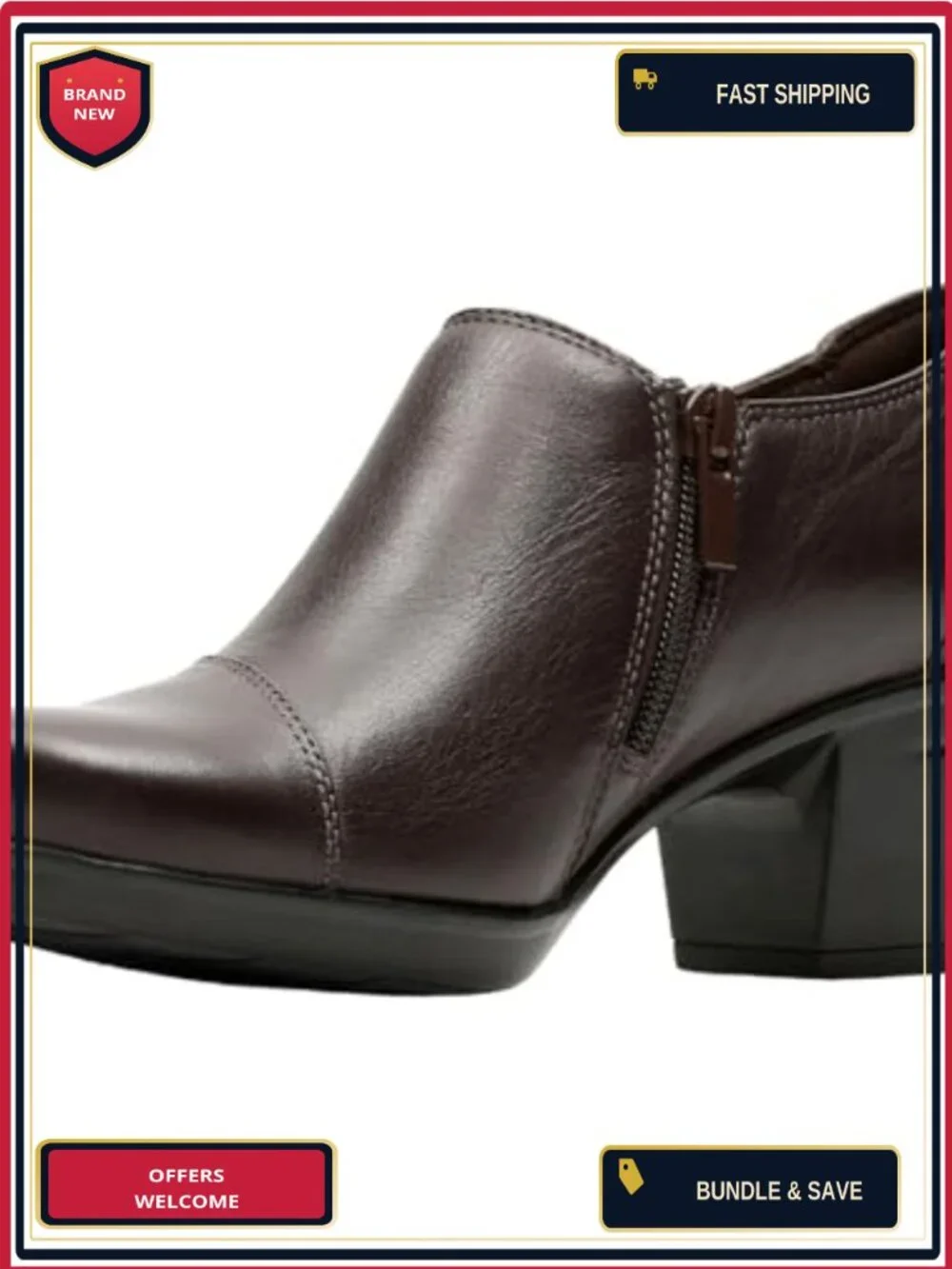 Clarks Womens Emslie Warren Zipper Ankle Boot Leather Heel 2.16in Block